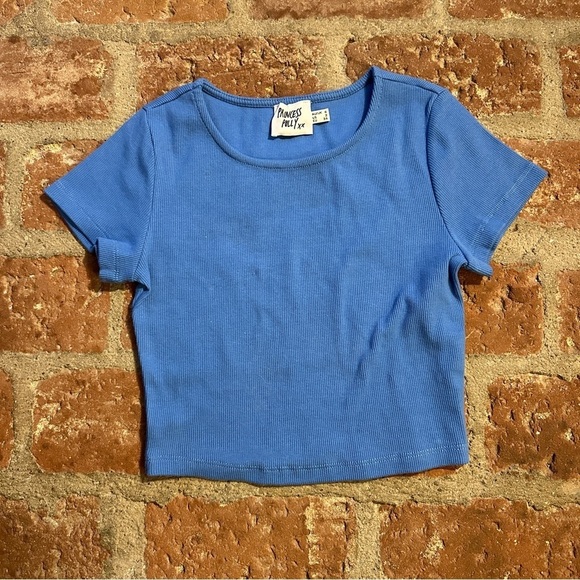 Princess Polly Tops - Princess Polly classic crop organic cotton & elastane Blue Ribbed Top tshirt